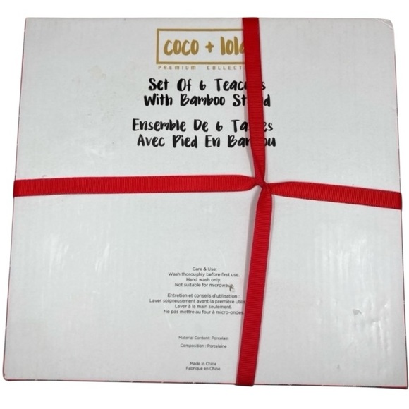 Coco + Lola Set of 6 Porcelain Teacups with Bamboo Stands Christmas Tartan Plaid - Picture 2 of 2